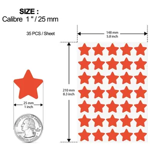 Detailed specification for red star reward stickers showing 1-inch size and sheet layout
