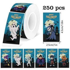 Detaillierte Abmessungen und verschiedene Charakterdesigns von 250 Stück Halloween Aufklebern