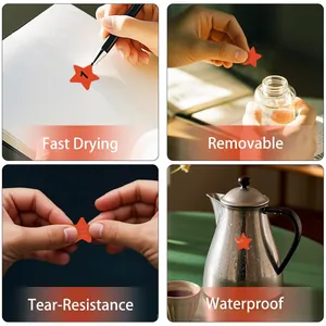 Waterproof red star reward stickers showing tear-resistance and fast-drying features