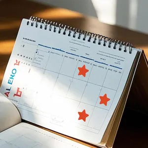 Red star reward stickers used for discipline tracking in a paper planner grid view.
