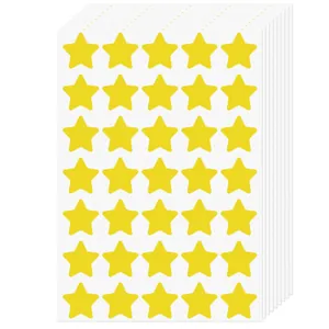 Multiple sheets of yellow star stickers for children's reward charts and school use