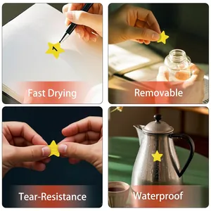 Waterproof and tear-resistant yellow star stickers for children's rewards and school crafts.