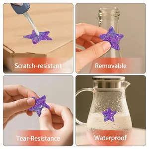 Detailed display of purple glitter star stickers: waterproof, durable, and removable