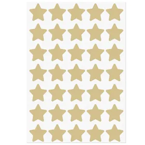 A full sheet of 35 gold-colored star-shaped reward stickers for student encouragement
