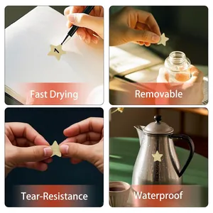 Detailed view showing star stickers being waterproof, tear-resistant, and fast-drying.