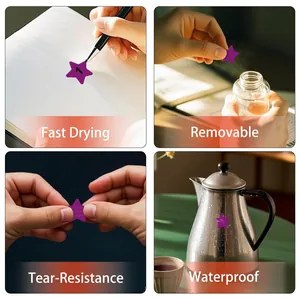 Macro detail showing waterproof and tear-resistant features of purple star stickers