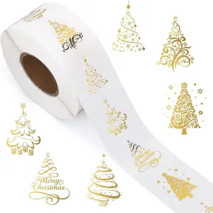 Elegant golden Christmas tree sticker roll for holiday gift sealing and decoration
