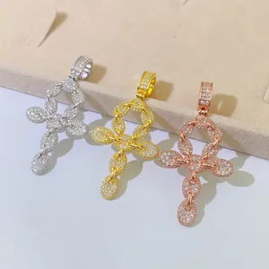 Three Moissanite cross pendants in silver, gold, and rose gold finishes for hip-hop style