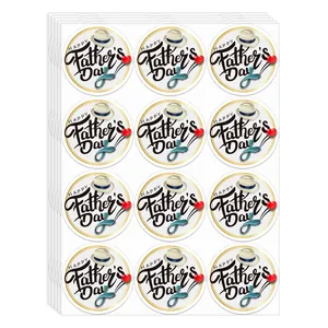 Circular Father's Day gift seal stickers with Happy Father's Day hat and bow tie