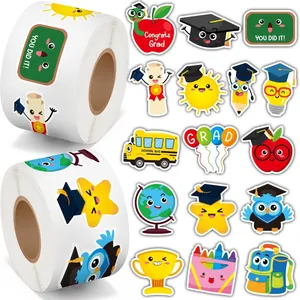 Graduation Stickers Cartoon Reward Labels For Children Students School Bus Academic Cap Pattern Colored Adhesive Stickers