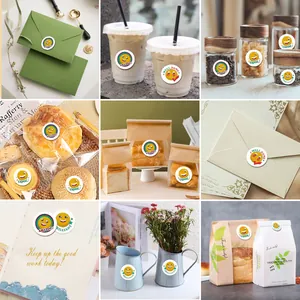 Collection of cute emoji reward stickers applied to various packaging and gift scenarios