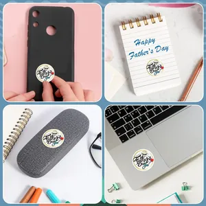 Round Happy Father's Day gift seal stickers applied to phone case, notebook, and laptop