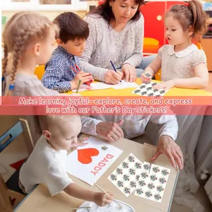 Usage scenario showing children using 1.5 inch Father's Day stickers for gift cards