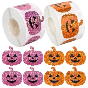 Halloween Laser Pumpkin Stickers Jack-O-Lantern Face Glitter Decals For DIY Envelopes Crafts Party Decoration Gift