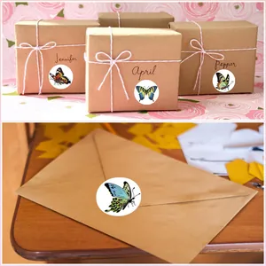 Pegatinas redondas de mariposas para decorar cajas de regalo y sellar sobres kraft