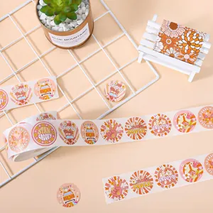 Rouleau autocollants marguerites groovy boho pour emballage cadeau et déco de fête DIY