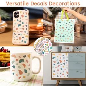 Pegatinas Morandi de bloques de color en funda de móvil, taza y mueble de madera