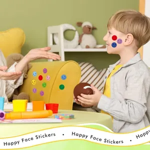 Detailed view of colorful smiley face stickers being used for student rewards.
