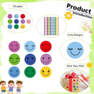 Detailed view of colorful smiley face reward stickers in 10 different cute styles
