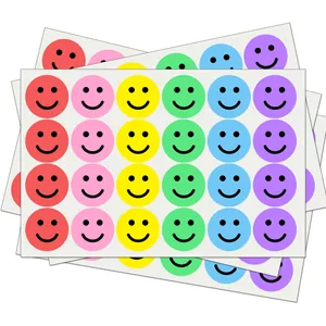Set of 24 colorful smiley face reward stickers for kindergarten kids and students.