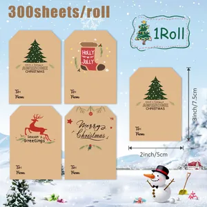 Lot d'étiquettes de Noël en papier kraft avec motifs de fête et lignes To/From