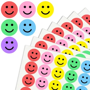Close-up of vibrant colorful smiley face reward stickers for school kids and students reward