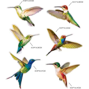 Détails de 6 autocollants de fenêtre en forme de colibri avec dimensions précises