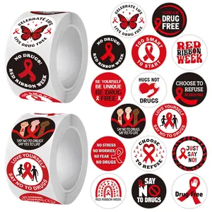 500 Stück Red Ribbon Week Aufkleber Drogenfrei Bewusstsein Etiketten 25mm Rund Rollenaufkleber Für Scrapbook Geschenk Umschlag