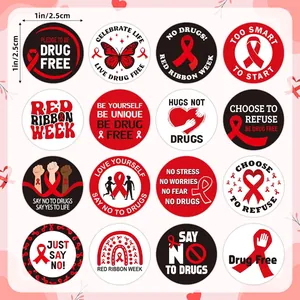 16 einzigartige Designs von 2,5 cm runden Aufklebern für die Drogenpräventionskampagnen