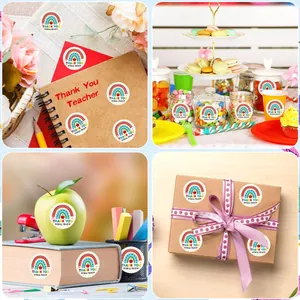 Pegatinas arcoíris de agradecimiento para profesores en cajas de regalo decorativas