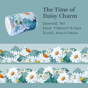 Detail view of PET daisy flower decorative tape for scrapbooking and DIY crafts