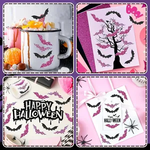 Collage d'autocollants chauve-souris pailletés pour la décoration d'Halloween