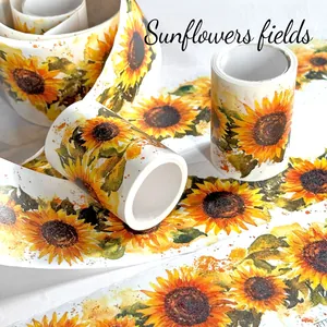 Artistieke Zonnebloem Washi Tape Voor DIY Scrapbooking Decoratie Aquarel Bloemen Plakband Journaling Benodigdheden