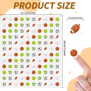Detailed dimension diagram of sports ball stickers showing individual 13mm sticker size