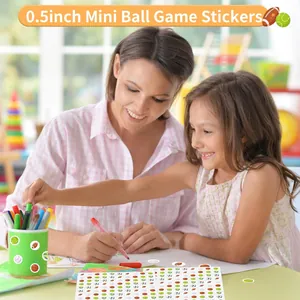 Mother and child using 0.5-inch mini sports ball stickers for creative indoor play