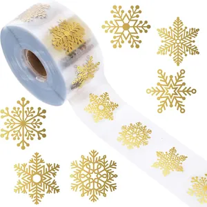 Kerst Transparante Goudstempel Sneeuwvlok Stickers Ronde Decoratieve Zegel Etiketten Voor Geschenkdozen Verpakking Feest Stationery Decoratie