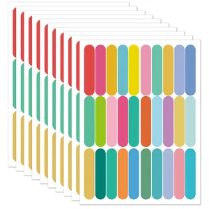 Detail view of colorful rounded rectangle wall stickers in pastel macaroon tones