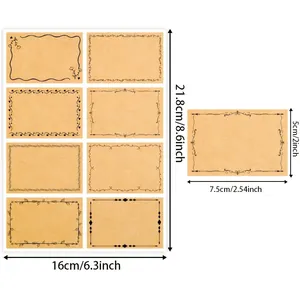 Schéma des dimensions pour 8 styles d'étiquettes en papier kraft avec lignes de mesure