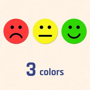 Detail of three emotion emoji stickers in red, yellow, and green colors.