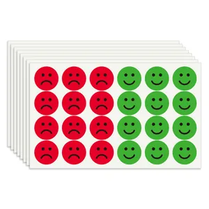 Set of red sad and green happy face emotion reward stickers for kids classroom decoration