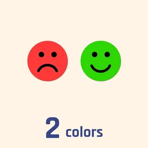 Close-up of red sad face and green happy face emotional stickers for children reward