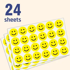 Bulk pack of 24 sheets of vibrant yellow smiley face reward stickers for kids and teachers