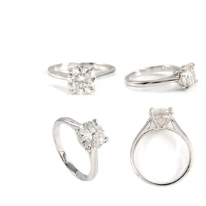 Anello solitario in argento S925 con moissanite rotonda da 2ct a quattro griffe