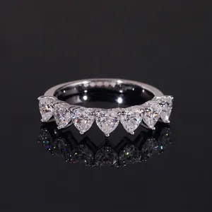 925 Sterlingsilber Herzschliff Moissanit Halbe Ewigkeit Ring Mit GRA Zertifikat D Farbe Eleganter Hochzeit Verlobungsring Für Damen Schmuck