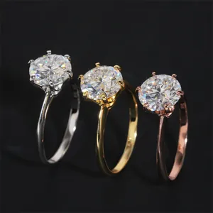 Anelli solitari classici moissanite 3ct a 6 griffe in argento, oro e oro rosa