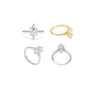 Eleganter S925 Silberring mit Marquise-Schliff Moissanit für Damen, Verlobungsring, Mehrfachansicht