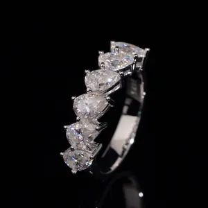 Elegant S925 sterling silver half-eternity ring with pear-cut moissanite stones