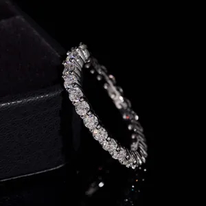 Elegant S925 sterling silver eternity ring with brilliant round moissanite stones