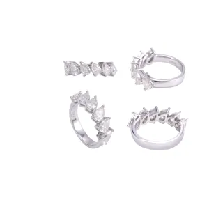 Elegant S925 sterling silver half-eternity ring with five pear-cut Moissanite stones