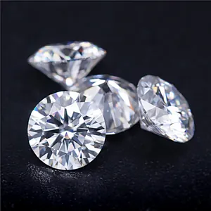 Macro view of G-color round brilliant cut moissanite gemstones with vibrant fire